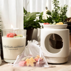 zestaw jesienny świeca kominek i woski